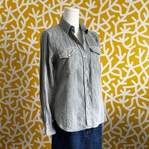 Gap 100% Cotton Western Denim Green Pearl Snap Button Down Blouse - XS/S
